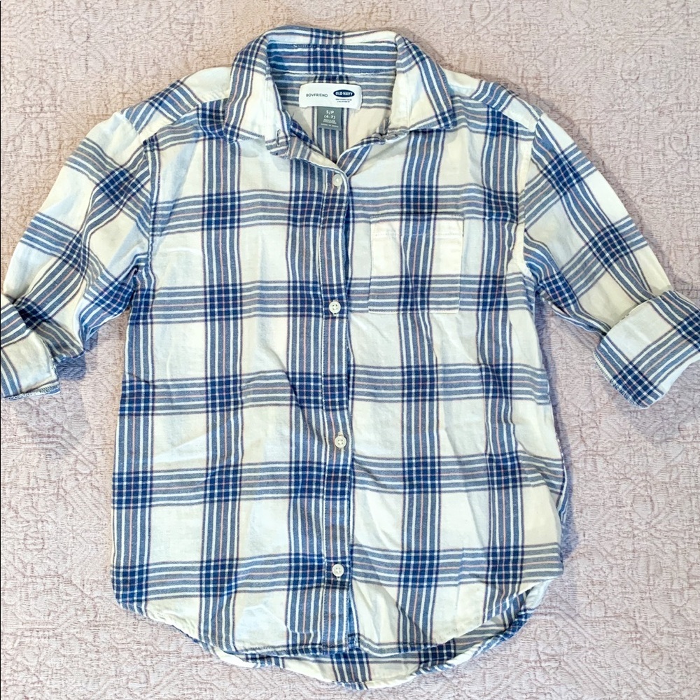 Old Navy Girls “Boyfriend” button-down plaid shirt